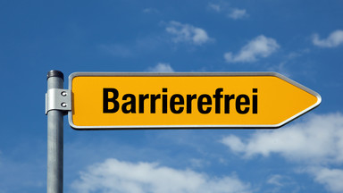 Straßenschild mit Überschrift "barrierefrei"