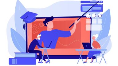 Zwei Personen nehmen an einer digital unterstützten Veranstaltung teil.