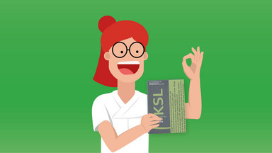 Eine Krankenschwester mit der KSL Konkret Vielfalt Pflegen